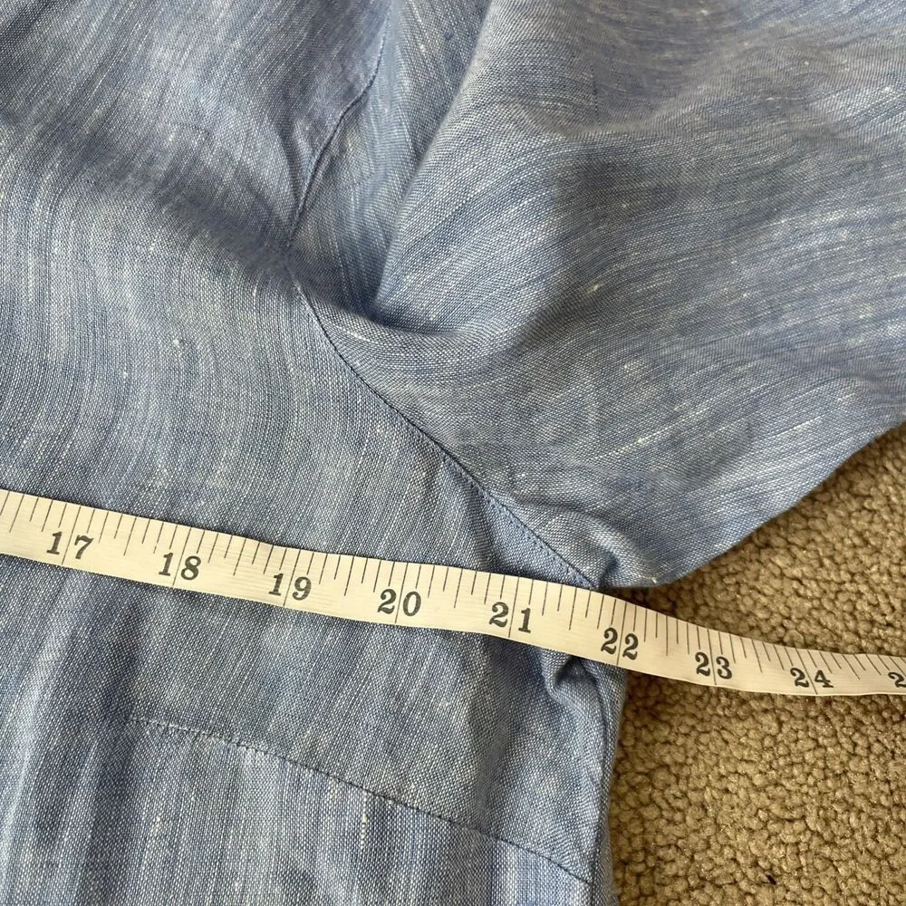 J Jill Linen Shirt Dress Large Petite Blue Cover Up Coastal Beach Minimalist - Picture 6 of 7
